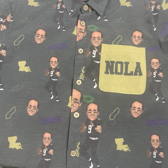 Shinesty NFLPA Men's Large Gray Drew Brees NOLA Button Shirt New Orleans Saints - Picture 7 of 12